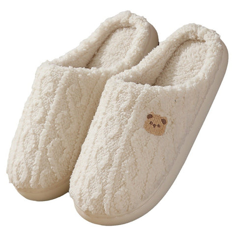Thick-soled, Warm Plaid Plush Slippers For Indoor Winter Wear