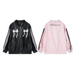 Beautiful Girl Embroidery Leather Jacket Coat