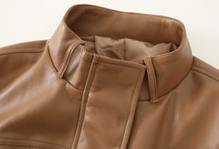 Leather Jacket With Stand-up Collar