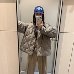 Loose Design Diamond-checked Quilted Jacket