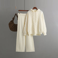Female Drawstring Hooded Loose Sweater And Pants Set