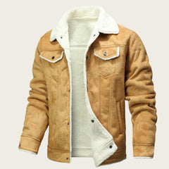 Fur-trimmed Lapel Jacket For Men, Winter Fleece-lined