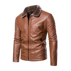 Slim Fit Lapel Business Leather Jacket For Men