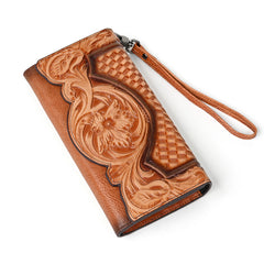 Embossed  Top Layer Long Cowhide Fashion Wallet