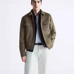 Mens Suede-Effect Lapel Jacket