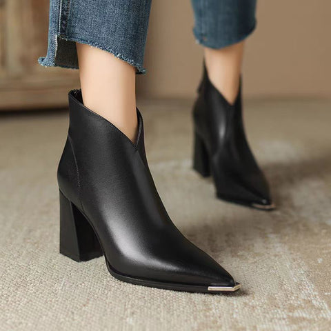 Soft Leather High Heel Slimming Martin Boots