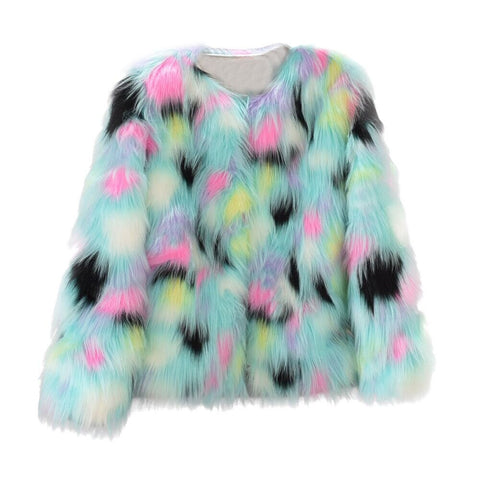 Fox fur round collarless short coat