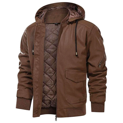 Men's Leather Jacket Men Removable Hood