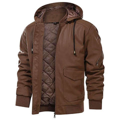 Men's Leather Jacket Men Removable Hood