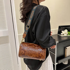 Embossed Round Barrel Women Fashion Shoulder Bag