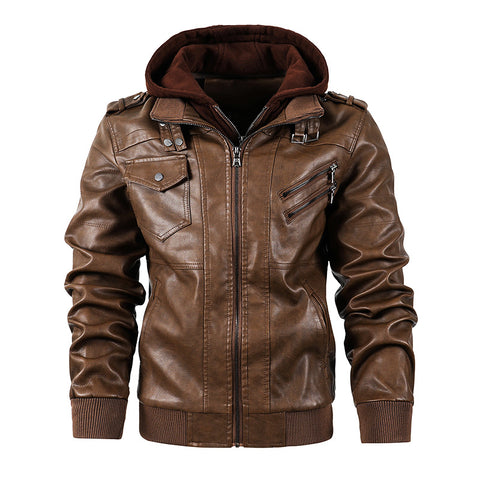 Leather men's jackets stand collar men