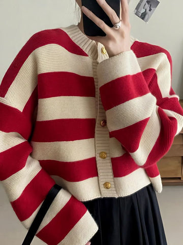 Spring And Autumn Stripes Round Neck Sweater