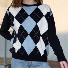 Diamond lattice pullover sweater female