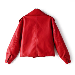 Short washed leather jacket with pockets