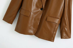 Pu Imitation Leather Suit Jacket Women
