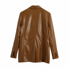 Pu Imitation Leather Suit Jacket Women