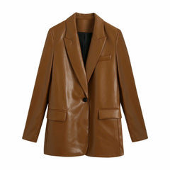 Pu Imitation Leather Suit Jacket Women