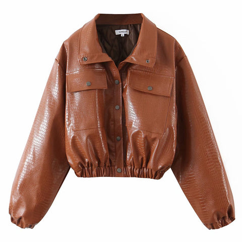 Women's Lapel Quilted PU Leather Jacket