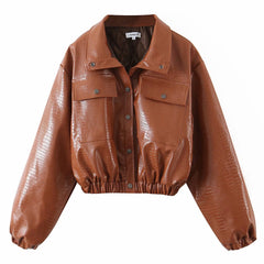 Women's Lapel Quilted PU Leather Jacket