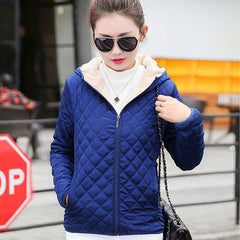 Hooded plus fleece quilted cotton jacket