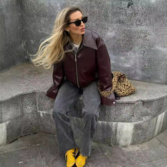 Fashion Casual Long Sleeve Leather Jacket
