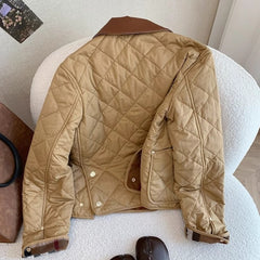 Retro Plaid Stitching Leather Jacket