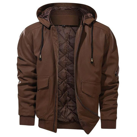 Men's Leather Jacket Men Removable Hood