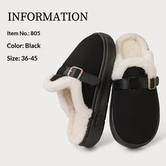 Womens AutumnWinter Indoor Plush Thick-Soled Warm Anti-Slip Cotton Slippers