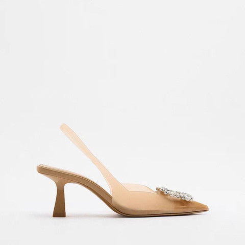 Beige Decorative Inlaid High Heels