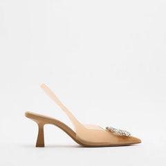 Beige Decorative Inlaid High Heels