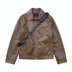 Retro Coffee Color Short Leather Jacket