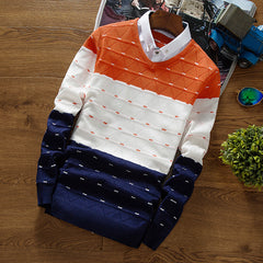 Men's Knitted Sweater Fake Two-piece Shirt Collar Sweater Men