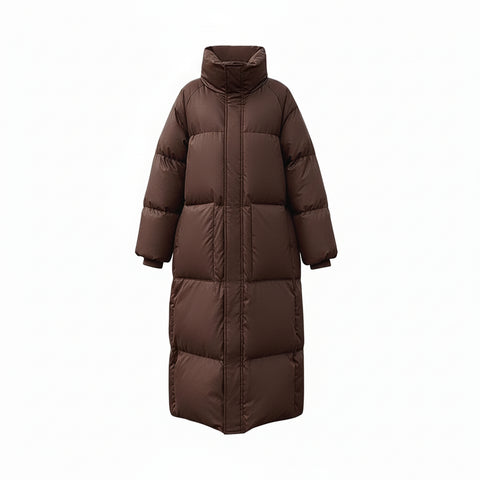Coffee-colored Vintage Mid-length Padded Puffer Jacket