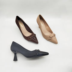 Leather Belt-buckle Peep-toe Stiletto Pumps