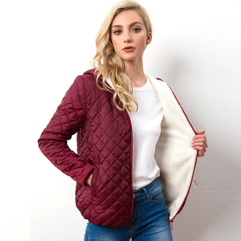 Hooded plus fleece quilted cotton jacket