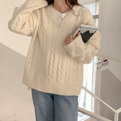 Loose And Idle Sweater Female Front Twist