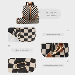Checkered Backpack High-Capacity Womens Bag