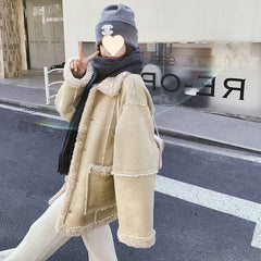 Fur-integrated Lamb Wool Coat For Women