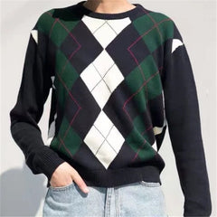 Diamond lattice pullover sweater female