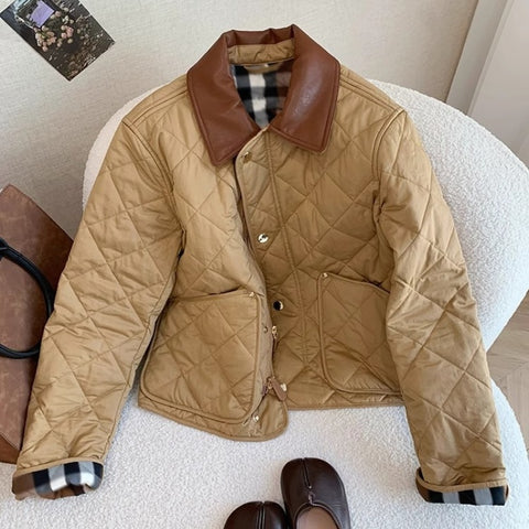Retro Plaid Stitching Leather Jacket