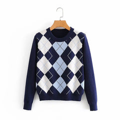 Diamond lattice pullover sweater female