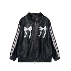 Beautiful Girl Embroidery Leather Jacket Coat