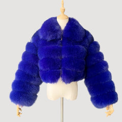 Women's Fur Coat Fox Fur Stitching Short Lapel Long Sleeve Coat