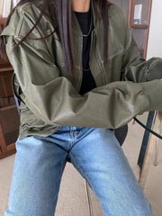 Loose Long Sleeve Leather Jacket for Women