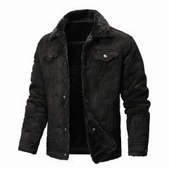 Fur-trimmed Lapel Jacket For Men, Winter Fleece-lined