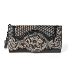 Embossed  Top Layer Long Cowhide Fashion Wallet
