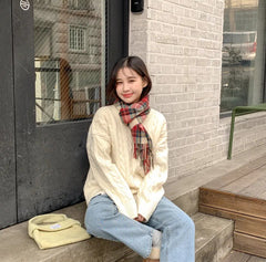 Loose And Idle Sweater Female Front Twist