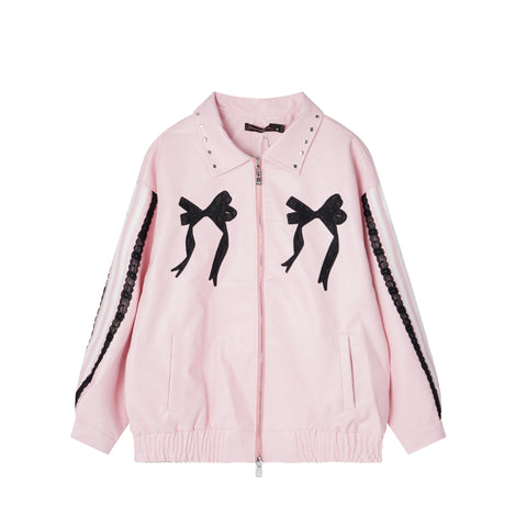 Beautiful Girl Embroidery Leather Jacket Coat