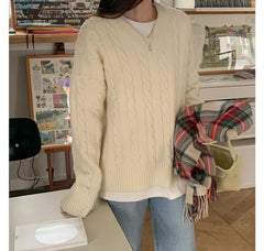 Loose And Idle Sweater Female Front Twist