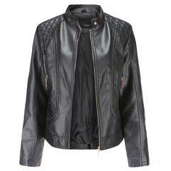 Women's stand collar PU leather jacket